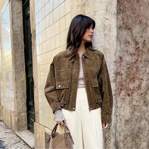 ZARA 100% LEATHER BOMBER JACKET